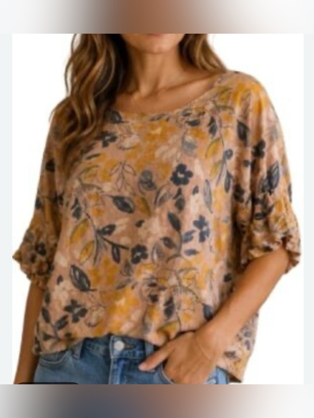 Elena Baldi 100% Linen Floral Blouse